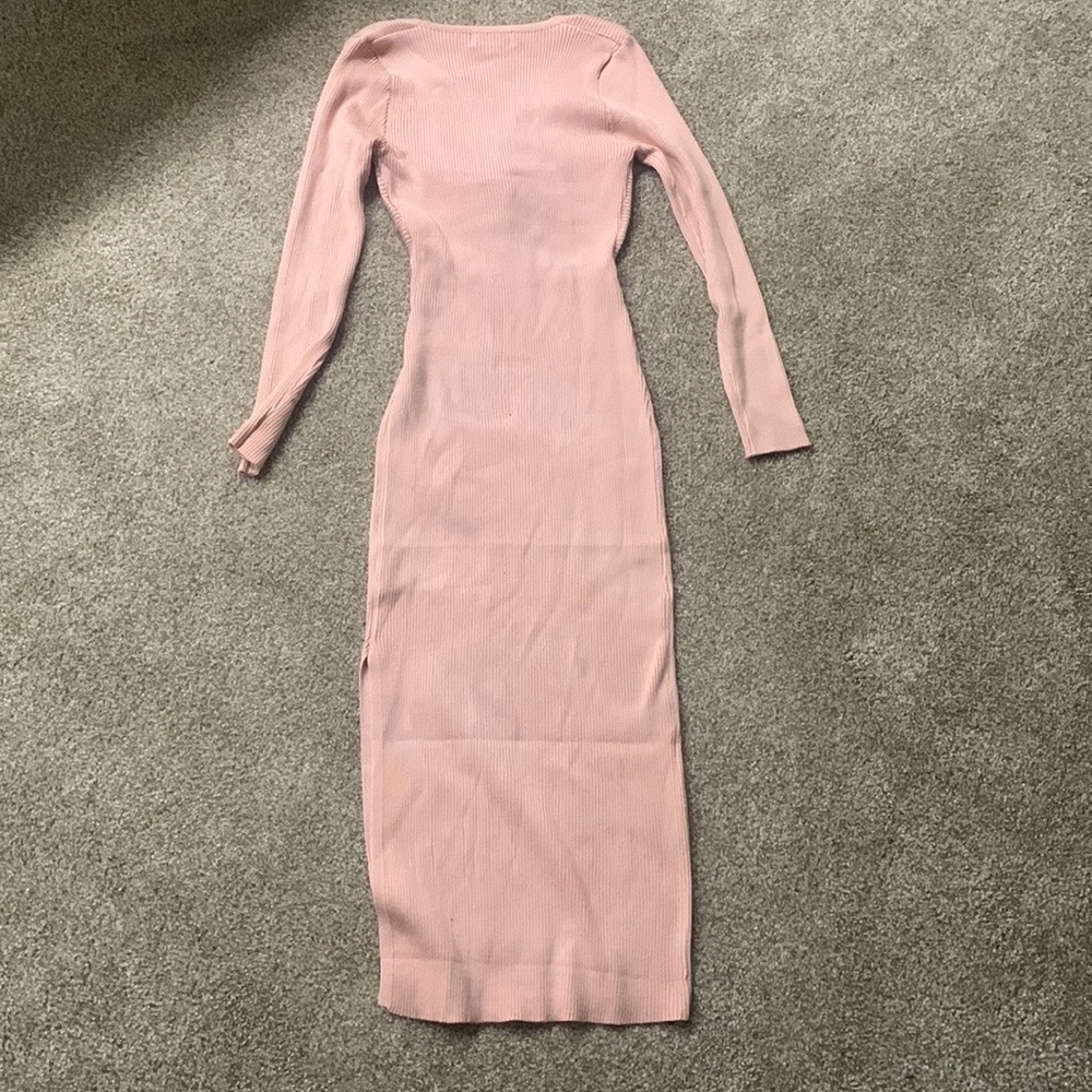 Women’s Long Sleeve Blush Pink Midi Dress